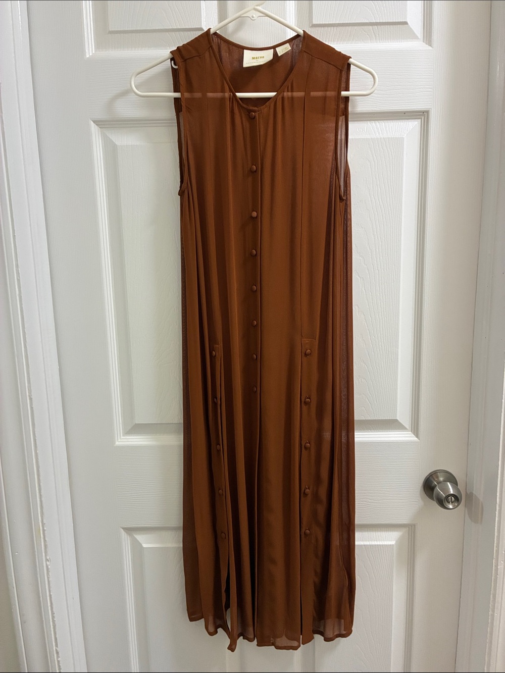 Anthropologie Mauve Meriweather Sheer Sleeveless Button-Front Maxi Dress Size 2